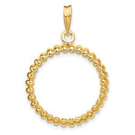 Load image into Gallery viewer, 14K Yellow Gold for 21.6mm Coins or US $5 Dollar Statue of Liberty Indian Bald Eagle Congressional Coin Holder Bezel Prong Fluted Edge Pendant