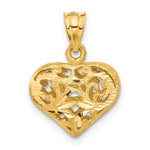 Загрузить изображение в средство просмотра галереи, 14k Yellow Gold Diamond Cut Puffy Filigree Heart 3D Pendant Charm
