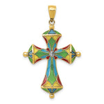 Afbeelding in Gallery-weergave laden, 14k Yellow Gold Enamel Multi Color Cross Pendant Charm