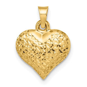 14K Yellow Gold Diamond Cut Puffy Heart 3D Pendant Charm