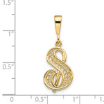 Załaduj obraz do przeglądarki galerii, 14K Yellow Gold Initial Letter S Cursive Script Alphabet Filigree Pendant Charm