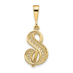Załaduj obraz do przeglądarki galerii, 14K Yellow Gold Initial Letter S Cursive Script Alphabet Filigree Pendant Charm