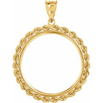 Lade das Bild in den Galerie-Viewer, 14K Yellow Gold American Eagle 1/2 oz South African Krugerrand 1/2 oz Coin Tab Back Frame Rope Style Pendant Holder for 27mm x 2.2mm Coins