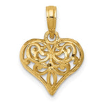 Load image into Gallery viewer, 14k Yellow Gold Diamond Cut Puffy Filigree Heart 3D Pendant Charm