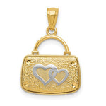Carica l'immagine nel visualizzatore di Gallery, 14K Yellow Gold and Rhodium Purse Handbag Hearts 3D Pendant Charm