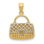 Carica l'immagine nel visualizzatore di Gallery, 14K Yellow Gold and Rhodium Purse Handbag Hearts 3D Pendant Charm