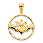 Afbeelding in Gallery-weergave laden, 14k Yellow Gold Claddagh Crown Circle Pendant Charm