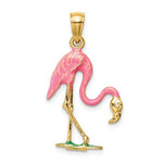 Lade das Bild in den Galerie-Viewer, 14k Yellow Gold Enamel Pink Flamingo 3D Pendant Charm