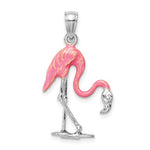 이미지를 갤러리 뷰어에 로드 , 14k White Gold Enamel Pink Flamingo 3D Pendant Charm