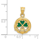 Carregar imagem no visualizador da galeria, 14k Yellow Gold Enamel Claddagh Shamrock Pendant Charm