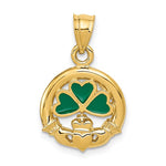 Carregar imagem no visualizador da galeria, 14k Yellow Gold Enamel Claddagh Shamrock Pendant Charm