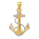 Load image into Gallery viewer, 14k Yellow Gold Rhodium Two Tone Anchor with Rope Pendant Charm