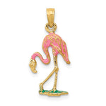 Załaduj obraz do przeglądarki galerii, 14k Yellow Gold Enamel Pink Flamingo 3D Pendant Charm