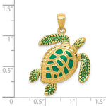 Carica l'immagine nel visualizzatore di Gallery, 14k Yellow Gold Enamel Enamel Sea Turtle 3D Pendant Charm