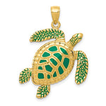 Carica l'immagine nel visualizzatore di Gallery, 14k Yellow Gold Enamel Enamel Sea Turtle 3D Pendant Charm