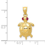 Lataa kuva Galleria-katseluun, 14k Yellow Gold Genuine Ruby Turtle Pendant Charm
