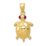 Lataa kuva Galleria-katseluun, 14k Yellow Gold Genuine Ruby Turtle Pendant Charm