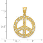 Afbeelding in Gallery-weergave laden, 14k Yellow Gold Peace Sign Symbol Filigree Pendant Charm