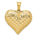 Load image into Gallery viewer, 14K Yellow Gold Puffy Heart Basket Weave Pattern 3D Extra Large Pendant Charm