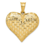Load image into Gallery viewer, 14K Yellow Gold Puffy Heart Basket Weave Pattern 3D Extra Large Pendant Charm