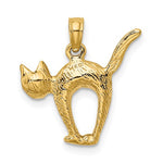 將圖片載入圖庫檢視器 14k Yellow Gold Cat Arched Back Raised Tail 3D Pendant Charm