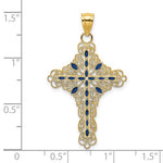 Ladda upp bild till gallerivisning, 14k Yellow Gold Enamel Blue Filigree Cross Reversible Pendant Charm