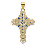 Ladda upp bild till gallerivisning, 14k Yellow Gold Enamel Blue Filigree Cross Reversible Pendant Charm