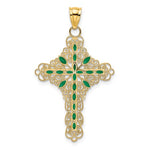 Ladda upp bild till gallerivisning, 14k Yellow Gold Enamel Green Filigree Cross Reversible Pendant Charm
