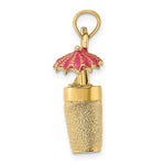 Lade das Bild in den Galerie-Viewer, 14k Yellow Gold Enamel Cocktail Drink Fuchsia Pink Umbrella Lime 3D Pendant Charm