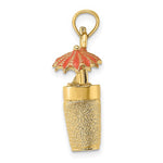 Lataa kuva Galleria-katseluun, 14k Yellow Gold Enamel Cocktail Drink Orange Umbrella Lime 3D Pendant Charm
