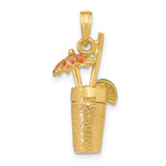 Lataa kuva Galleria-katseluun, 14k Yellow Gold Enamel Cocktail Drink Orange Umbrella Lime 3D Pendant Charm