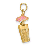 Lataa kuva Galleria-katseluun, 14k Yellow Gold Enamel Cocktail Drink Pink Umbrella Lime 3D Pendant Charm