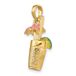 Lataa kuva Galleria-katseluun, 14k Yellow Gold Enamel Cocktail Drink Pink Umbrella Lime 3D Pendant Charm