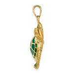 Carica l'immagine nel visualizzatore di Gallery, 14k Yellow Gold Enamel Green Sea Turtle 3D Large Pendant Charm