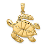 Carica l'immagine nel visualizzatore di Gallery, 14k Yellow Gold Enamel Green Sea Turtle 3D Large Pendant Charm