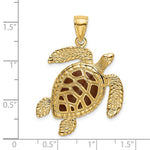Carica l'immagine nel visualizzatore di Gallery, 14k Yellow Gold Enamel Brown Sea Turtle 3D Pendant Charm