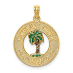 Kép betöltése a galériamegjelenítőbe: 14k Yellow Gold Enamel Ocean City New Jersey Palm Tree Pendant Charm