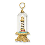 Carica l'immagine nel visualizzatore di Gallery, 14k Yellow Gold Cape Hatteras North Carolina Lighthouse Glass Dome Enamel 3D Pendant Charm