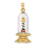 Carica l'immagine nel visualizzatore di Gallery, 14k Yellow Gold Cape Hatteras North Carolina Lighthouse Glass Dome Enamel 3D Pendant Charm