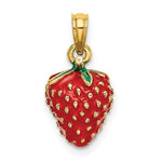 Charger l'image dans la galerie, 14k Yellow Gold Enamel Strawberry 3D Pendant Charm