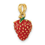Charger l'image dans la galerie, 14k Yellow Gold Enamel Strawberry 3D Pendant Charm