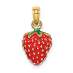 Charger l'image dans la galerie, 14k Yellow Gold Enamel Strawberry 3D Pendant Charm