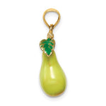 Charger l'image dans la galerie, 14k Yellow Gold Enamel Pear Fruit with Stem Leaf 3D Pendant Charm