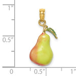 Charger l'image dans la galerie, 14k Yellow Gold Enamel Pear Fruit with Stem Leaf 3D Pendant Charm