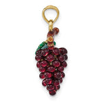 Load image into Gallery viewer, 14k Yellow Gold Enamel Grapes with Stem Leaf 3D Pendant Charm