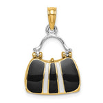 Afbeelding in Gallery-weergave laden, 14K Yellow Gold Enamel Black White Handbag Purse 3D Pendant Charm