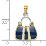 Załaduj obraz do przeglądarki galerii, 14K Yellow Gold Enamel Navy Blue White Handbag Purse 3D Pendant Charm