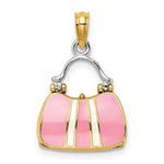 Załaduj obraz do przeglądarki galerii, 14K Yellow Gold Enamel Pink Handbag Purse 3D Pendant Charm