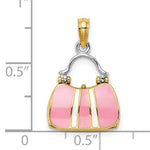 Załaduj obraz do przeglądarki galerii, 14K Yellow Gold Enamel Pink Handbag Purse 3D Pendant Charm