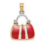 Lade das Bild in den Galerie-Viewer, 14K Yellow Gold Enamel Red White Handbag Purse 3D Pendant Charm